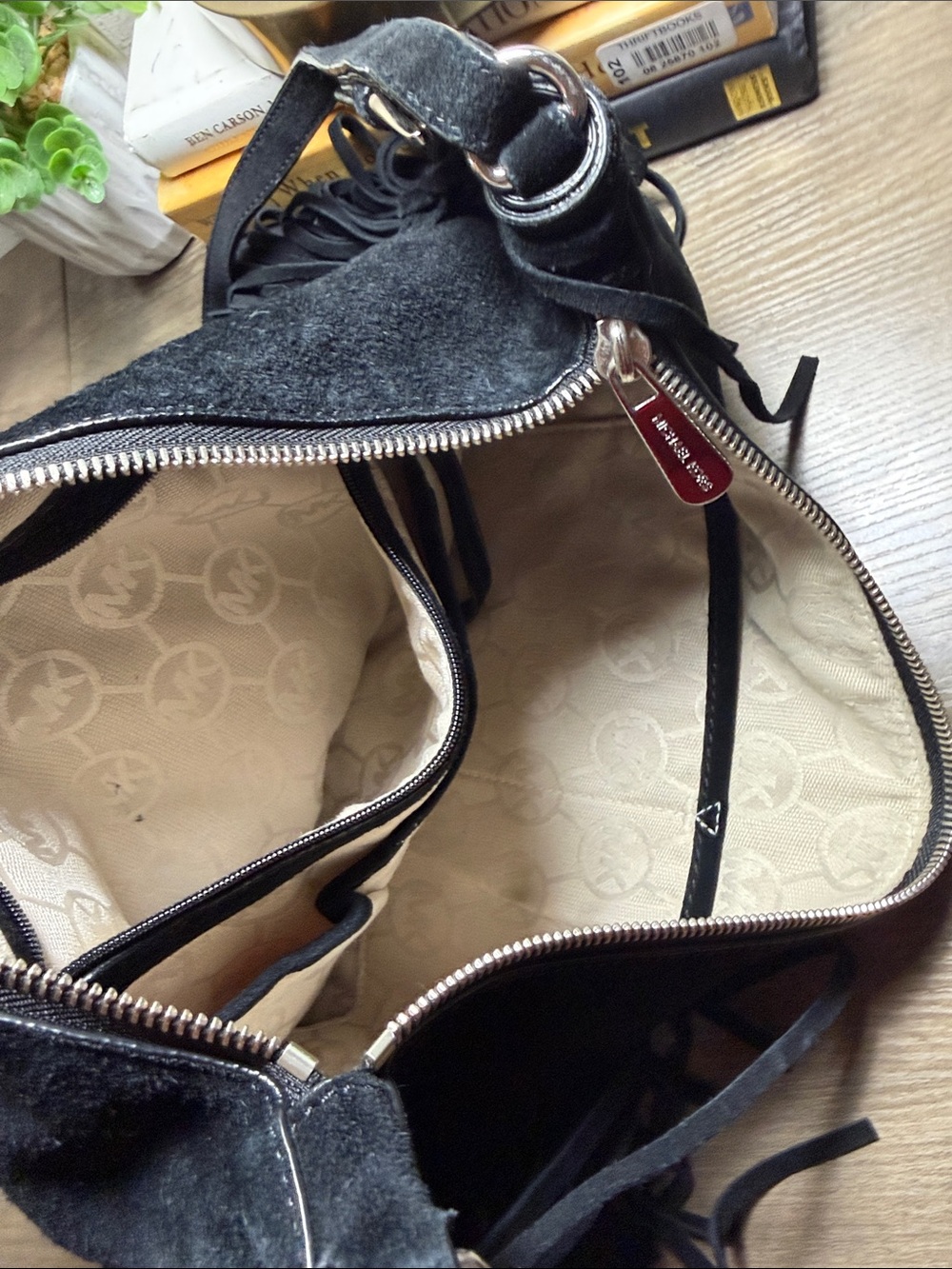 Michael Kors Black Suede Fringe Shoulder Bag with Stud Accents - Picture 8 of 9
